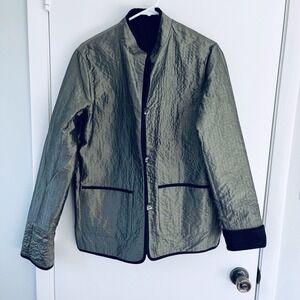 Diane Gilman 100% Silk Jacket Reversible Quilted Medium Loop Buttons & Pockets